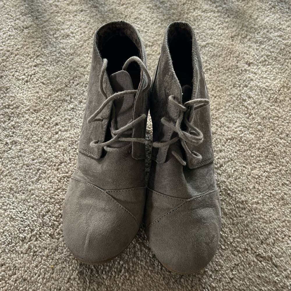 Beige Wedge Lace Up Ankle Boots